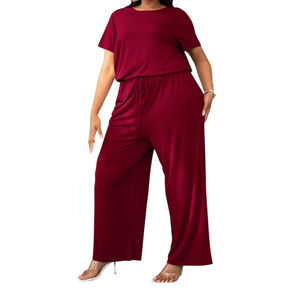 Burgundy Wideleg Jumpsuit Plus 1XL Unworn with Pockets T top
